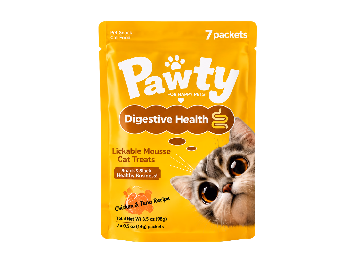 Pawty Digestive Health lickable mousse cat treats pouch